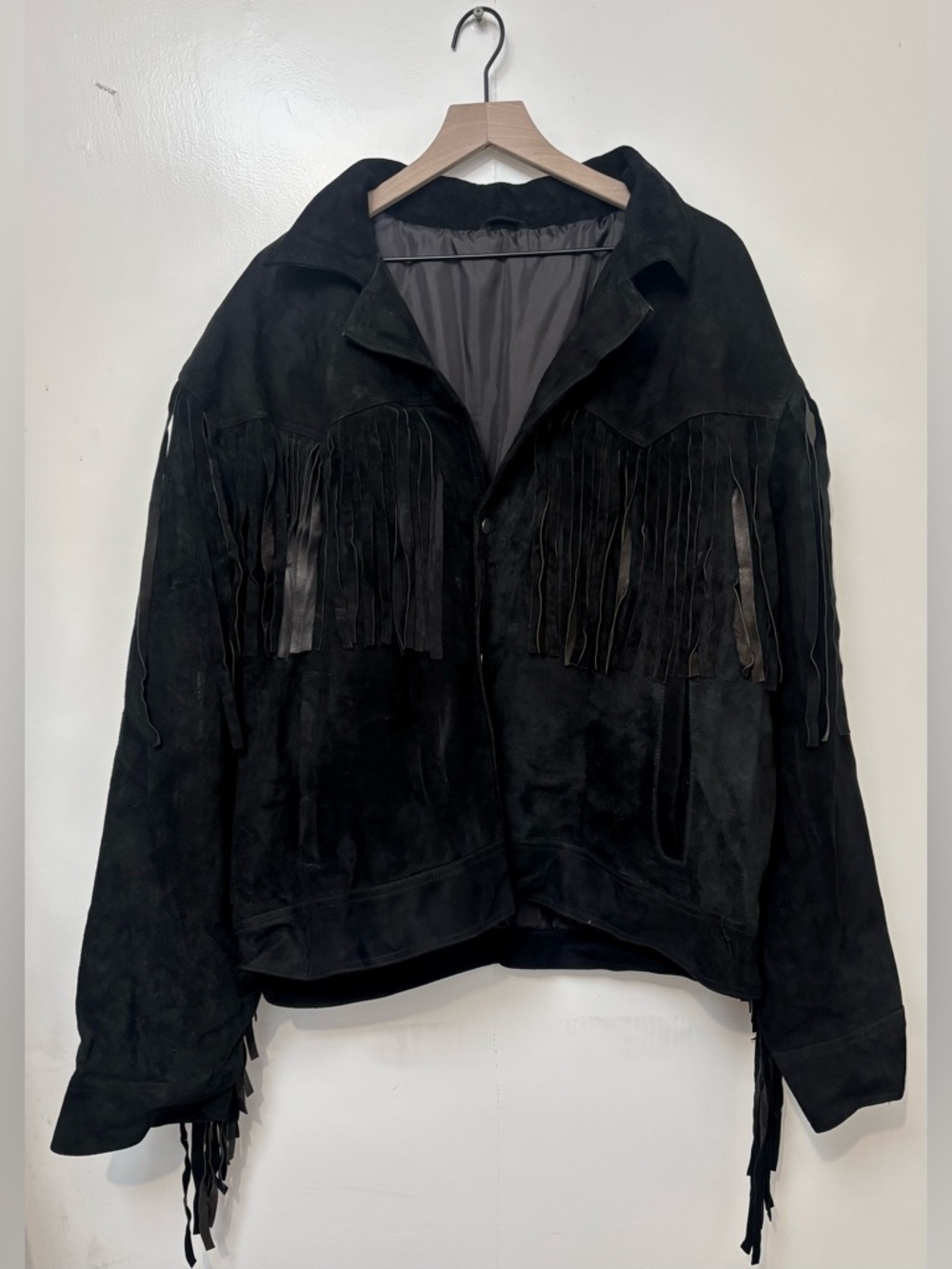 Vintage Black Suede Fringe Jacket Size XXL